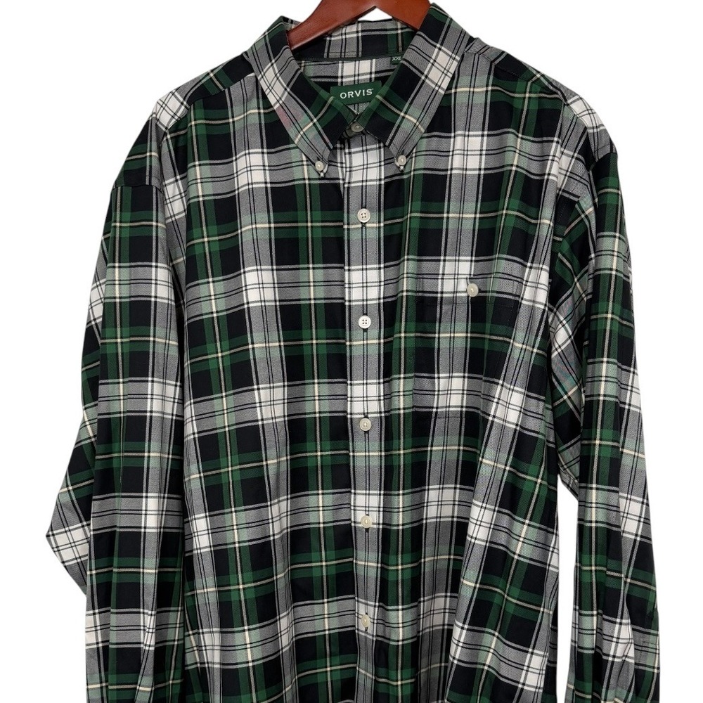 Orvis Mens XXL Green Black Plaid Long Sleeve Button Down Shirt 25NS PO296110